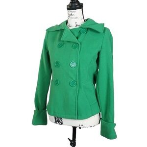 Body Central Green Wool Double Breasted Pea Coat, Small